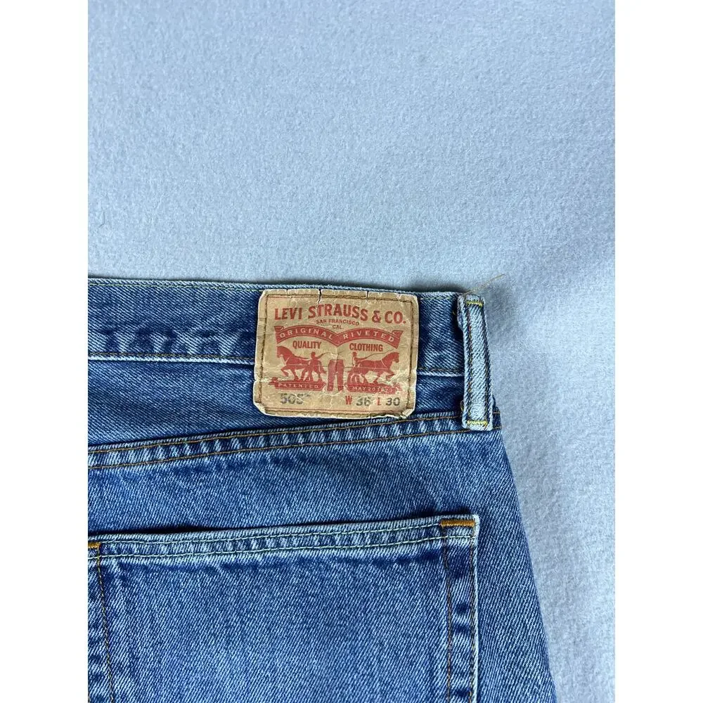 Levi's 505 Jeans Mens 36x30 Blue Regular Fit Straight Leg Medium Wash Denim